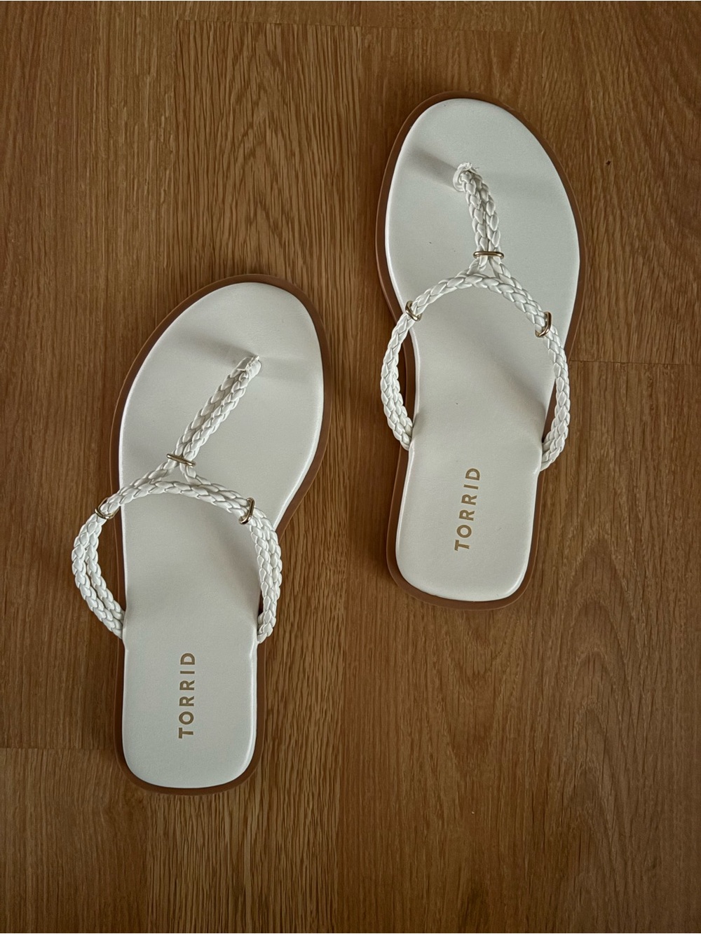 torrid White Braided Thong Sandals with Subtle Gold Rings